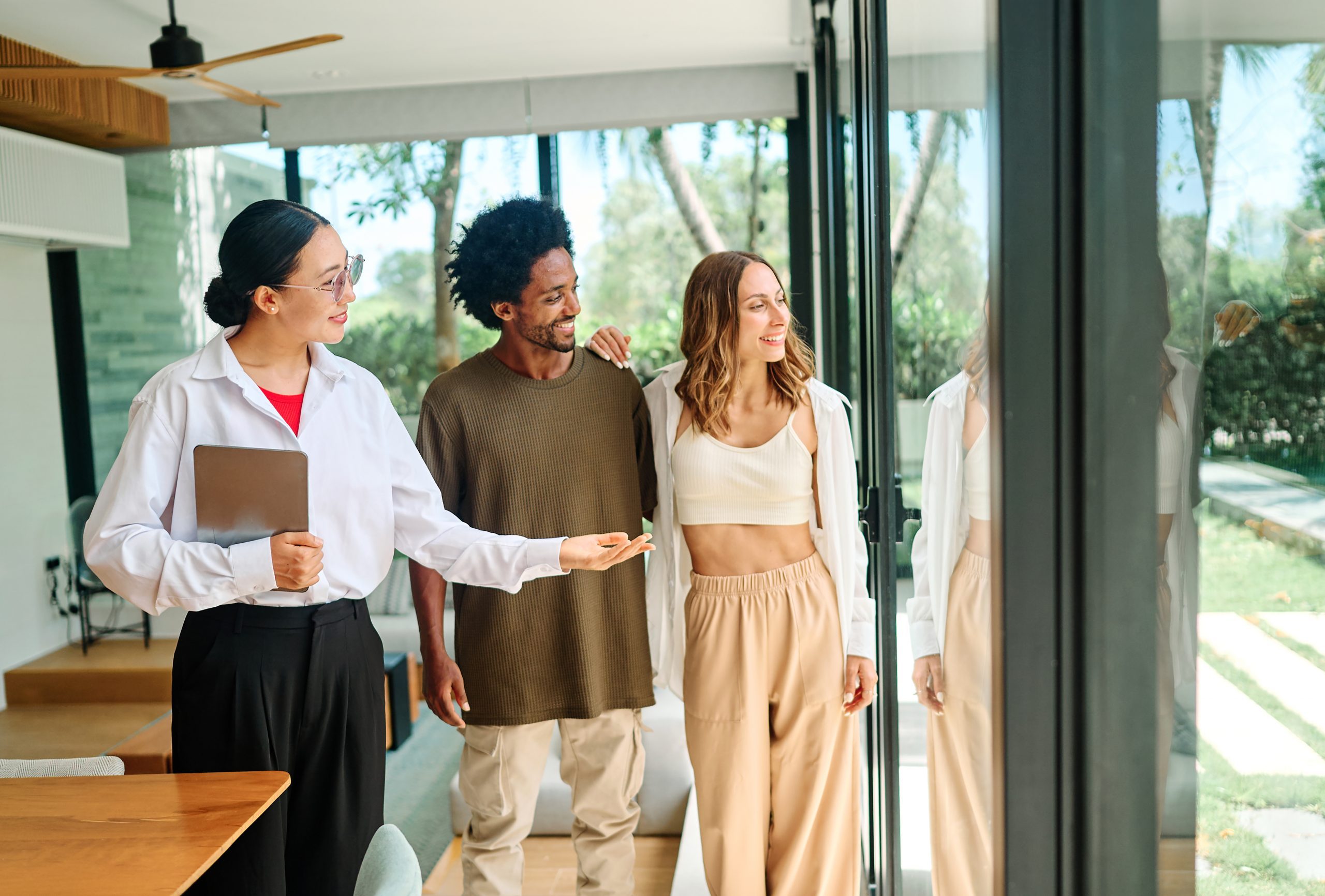 couple house property agent home real estate business buying investment apartment agreement deal client buyer new loan tablet computer technology